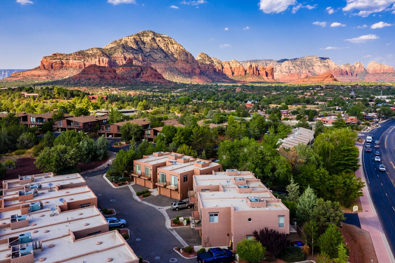 An aerial view of our Sedona Condos