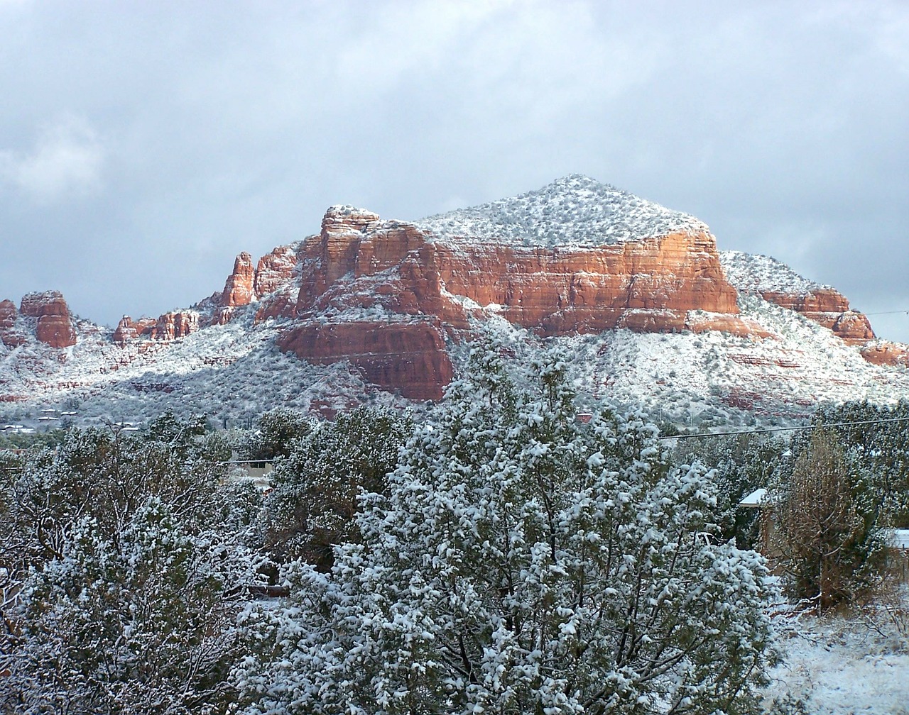 Red rocks covered in snow in Sedona During Winter