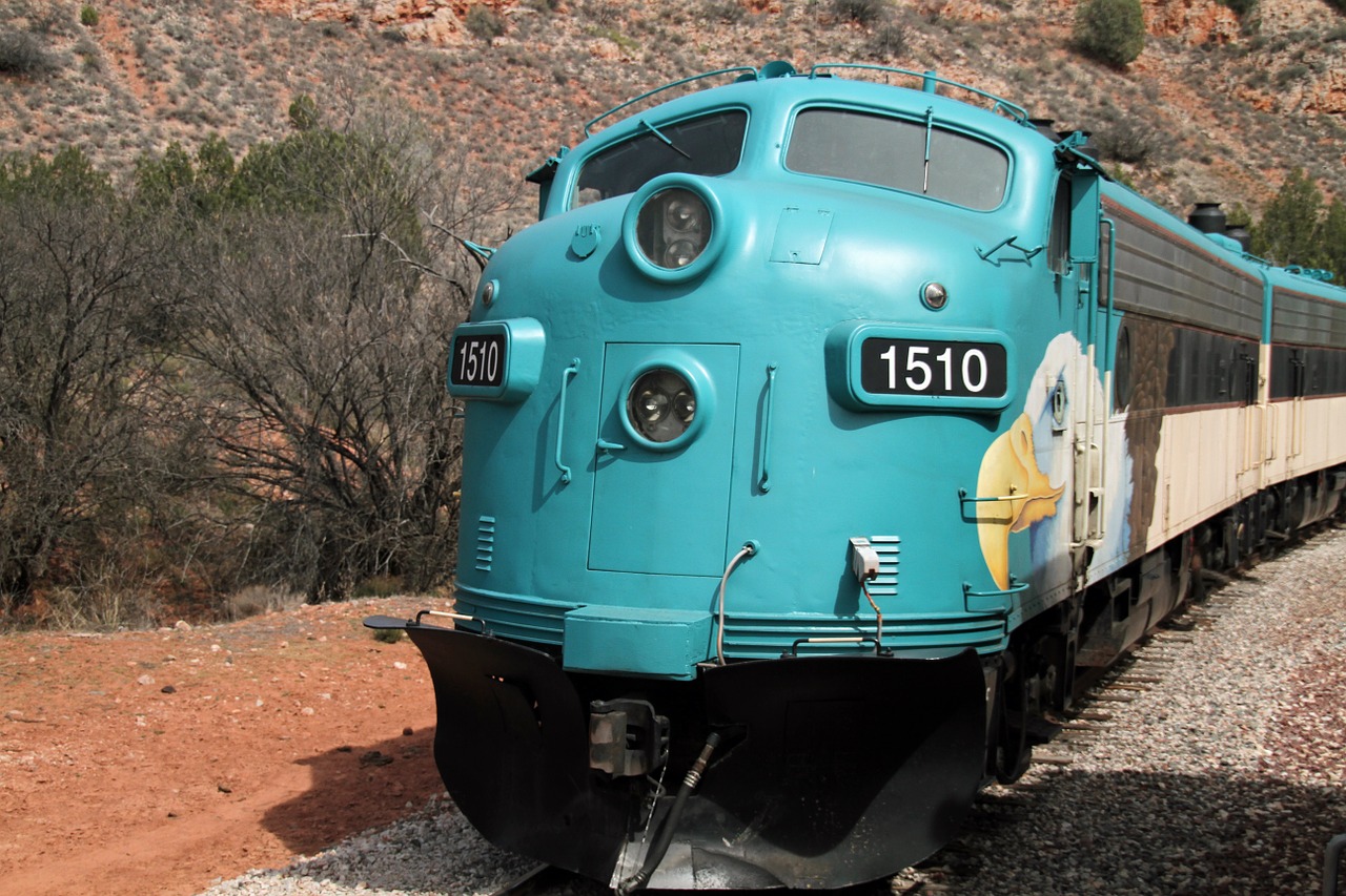 A bright blue train in Sedona