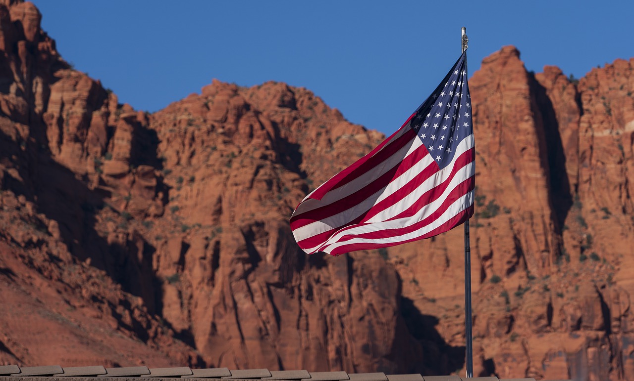An American flag in front of the Sedona landscape